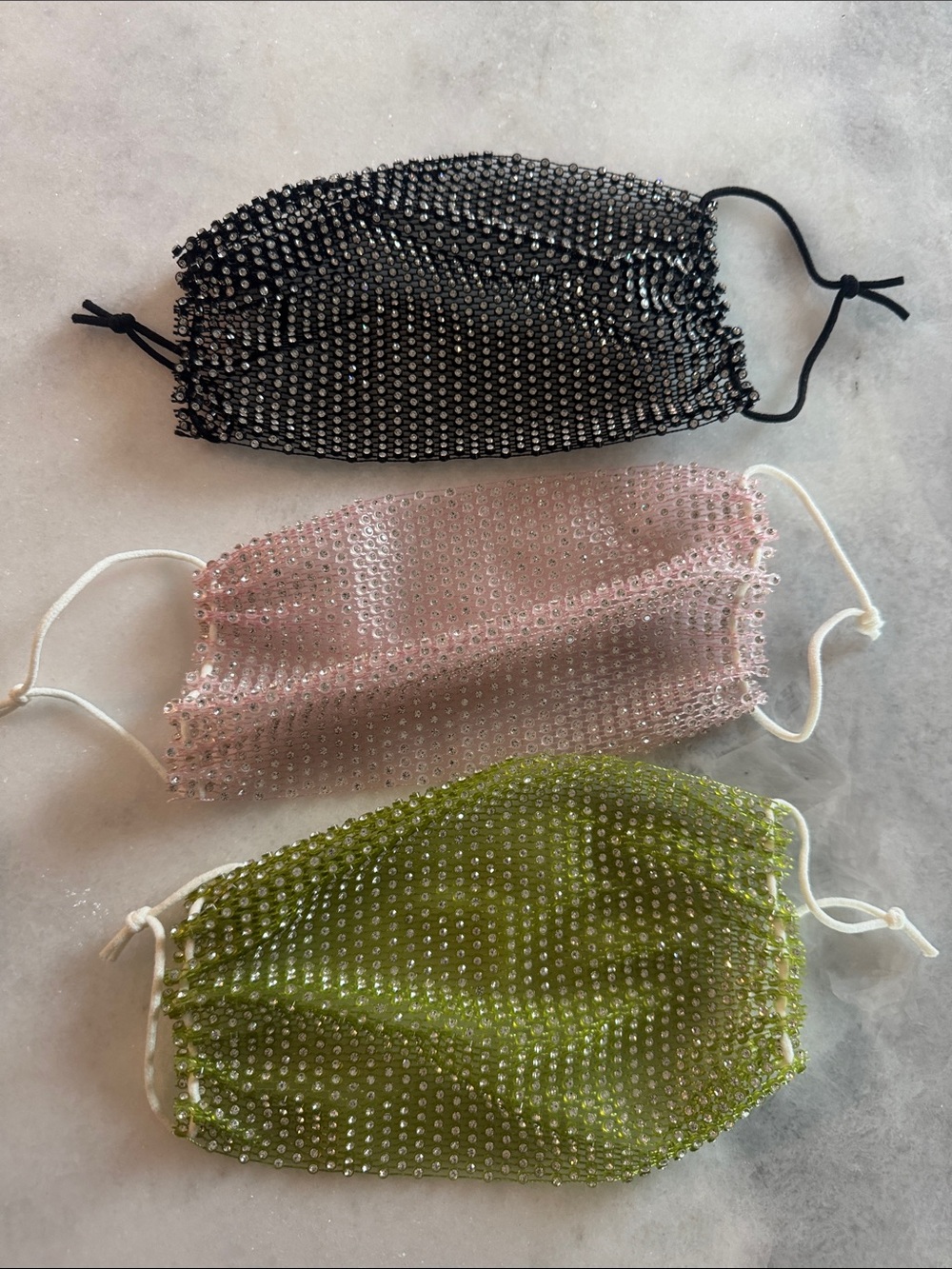 Beaded Face Mask Cover Trio - Black, Pink, Green